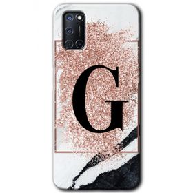 Oppo A72 Pembe Mermer Desenli G Harfi Baskılı Uyumlu Silikon Kılıf