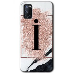 Oppo A72 Pembe Mermer Desenli İ Harfi Baskılı Uyumlu Silikon Kılıf