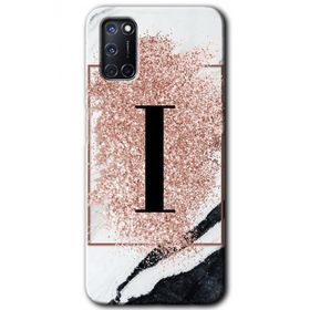 Oppo A72 Pembe Mermer Desenli İ Harfi Baskılı Uyumlu Silikon Kılıf