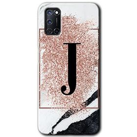 Oppo A72 Pembe Mermer Desenli J Harfi Baskılı Uyumlu Silikon Kılıf
