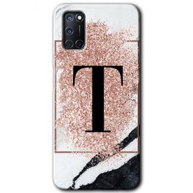 Oppo A72 Pembe Mermer Desenli T Harfi Baskılı Uyumlu Silikon Kılıf