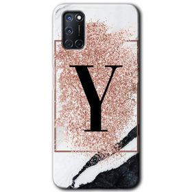Oppo A72 Pembe Mermer Desenli Y Harfi Baskılı Uyumlu Silikon Kılıf