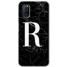 Oppo A72 Siyah Mermer Desenli R Harfi Baskılı Uyumlu Silikon Kılıf