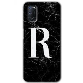 Oppo A72 Siyah Mermer Desenli R Harfi Baskılı Uyumlu Silikon Kılıf