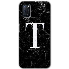 Oppo A72 Siyah Mermer Desenli T Harfi Baskılı Uyumlu Silikon Kılıf