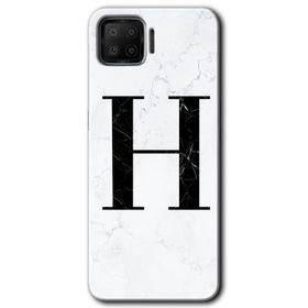 Oppo A73 Beyaz Mermer Desenli H Harfi Baskılı Uyumlu Silikon Kılıf