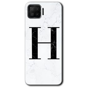 Oppo A73 Beyaz Mermer Desenli H Harfi Baskılı Uyumlu Silikon Kılıf