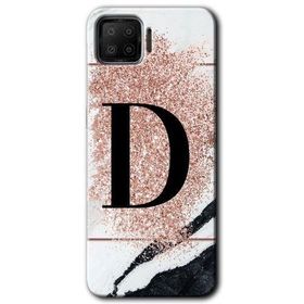 Oppo A73 Pembe Mermer Desenli D Harfi Baskılı Uyumlu Silikon Kılıf