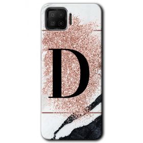 Oppo A73 Pembe Mermer Desenli D Harfi Baskılı Uyumlu Silikon Kılıf