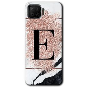 Oppo A73 Pembe Mermer Desenli E Harfi Baskılı Uyumlu Silikon Kılıf