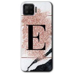 Oppo A73 Pembe Mermer Desenli E Harfi Baskılı Uyumlu Silikon Kılıf