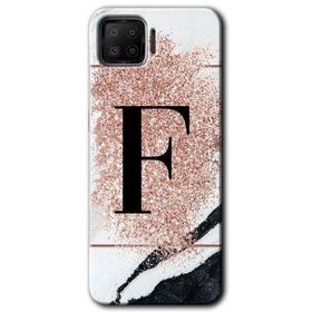 Oppo A73 Pembe Mermer Desenli F Harfi Baskılı Uyumlu Silikon Kılıf
