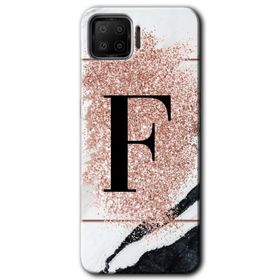 Oppo A73 Pembe Mermer Desenli F Harfi Baskılı Uyumlu Silikon Kılıf