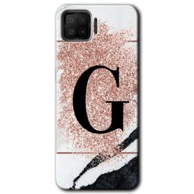 Oppo A73 Pembe Mermer Desenli G Harfi Baskılı Uyumlu Silikon Kılıf