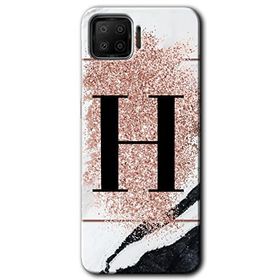 Oppo A73 Pembe Mermer Desenli H Harfi Baskılı Uyumlu Silikon Kılıf
