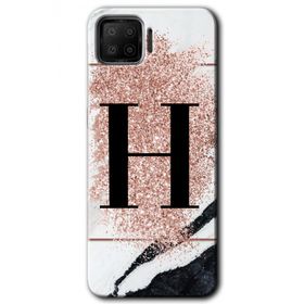 Oppo A73 Pembe Mermer Desenli H Harfi Baskılı Uyumlu Silikon Kılıf