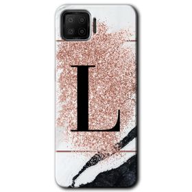 Oppo A73 Pembe Mermer Desenli L Harfi Baskılı Uyumlu Silikon Kılıf