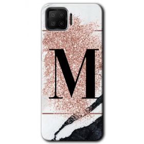 Oppo A73 Pembe Mermer Desenli M Harfi Baskılı Uyumlu Silikon Kılıf
