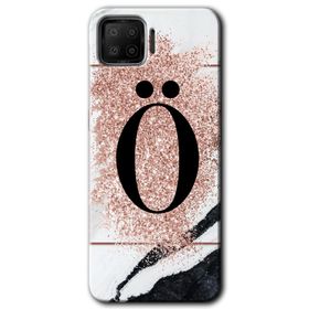 Oppo A73 Pembe Mermer Desenli O Harfi Baskılı Uyumlu Silikon Kılıf