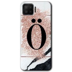 Oppo A73 Pembe Mermer Desenli O Harfi Baskılı Uyumlu Silikon Kılıf