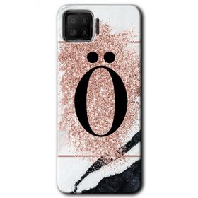 Oppo A73 Pembe Mermer Desenli O Harfi Baskılı Uyumlu Silikon Kılıf