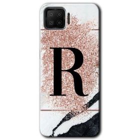 Oppo A73 Pembe Mermer Desenli R Harfi Baskılı Uyumlu Silikon Kılıf
