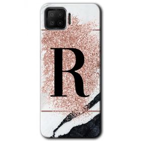 Oppo A73 Pembe Mermer Desenli R Harfi Baskılı Uyumlu Silikon Kılıf