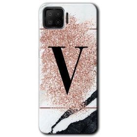 Oppo A73 Pembe Mermer Desenli V Harfi Baskılı Uyumlu Silikon Kılıf
