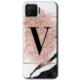 Oppo A73 Pembe Mermer Desenli V Harfi Baskılı Uyumlu Silikon Kılıf