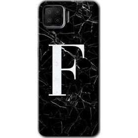 Oppo A73 Siyah Mermer Desenli F Harfi Baskılı Uyumlu Silikon Kılıf