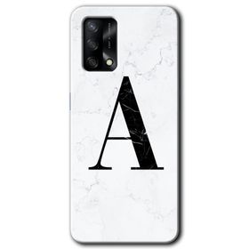 Oppo A74 Beyaz Mermer Desenli A Harfi Baskılı Uyumlu Silikon Kılıf