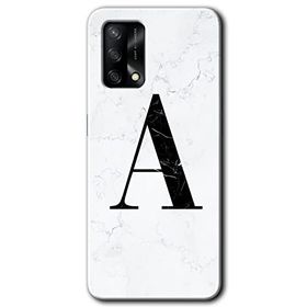 Oppo A74 Beyaz Mermer Desenli A Harfi Baskılı Uyumlu Silikon Kılıf
