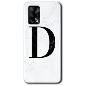 Oppo A74 Beyaz Mermer Desenli D Harfi Baskılı Uyumlu Silikon Kılıf