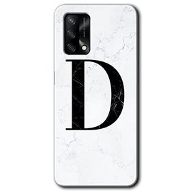 Oppo A74 Beyaz Mermer Desenli D Harfi Baskılı Uyumlu Silikon Kılıf