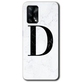 Oppo A74 Beyaz Mermer Desenli D Harfi Baskılı Uyumlu Silikon Kılıf