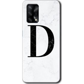Oppo A74 Beyaz Mermer Desenli D Harfi Baskılı Uyumlu Silikon Kılıf
