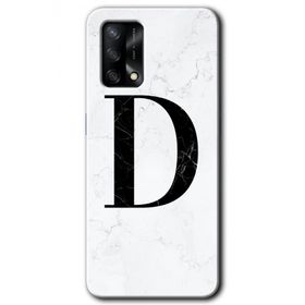 Oppo A74 Beyaz Mermer Desenli D Harfi Baskılı Uyumlu Silikon Kılıf