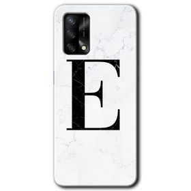 Oppo A74 Beyaz Mermer Desenli E Harfi Baskılı Uyumlu Silikon Kılıf