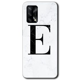 Oppo A74 Beyaz Mermer Desenli E Harfi Baskılı Uyumlu Silikon Kılıf