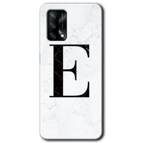 Oppo A74 Beyaz Mermer Desenli E Harfi Baskılı Uyumlu Silikon Kılıf