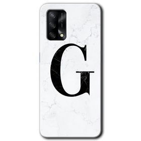 Oppo A74 Beyaz Mermer Desenli G Harfi Baskılı Uyumlu Silikon Kılıf