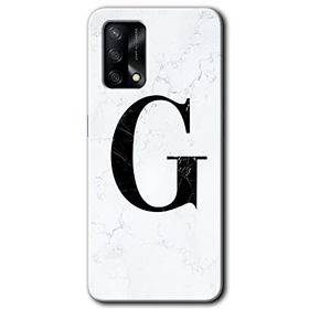 Oppo A74 Beyaz Mermer Desenli G Harfi Baskılı Uyumlu Silikon Kılıf