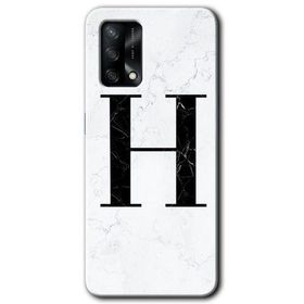 Oppo A74 Beyaz Mermer Desenli H Harfi Baskılı Uyumlu Silikon Kılıf