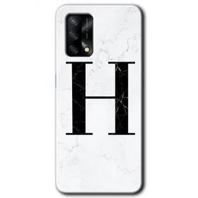 Oppo A74 Beyaz Mermer Desenli H Harfi Baskılı Uyumlu Silikon Kılıf
