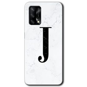 Oppo A74 Beyaz Mermer Desenli J Harfi Baskılı Uyumlu Silikon Kılıf