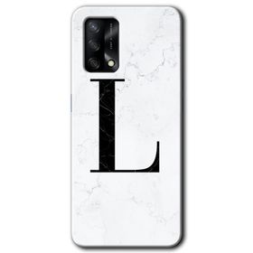Oppo A74 Beyaz Mermer Desenli L Harfi Baskılı Uyumlu Silikon Kılıf