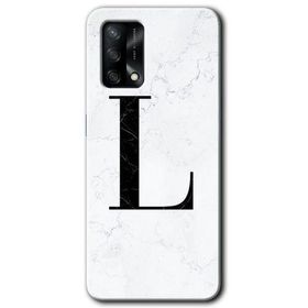 Oppo A74 Beyaz Mermer Desenli L Harfi Baskılı Uyumlu Silikon Kılıf