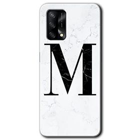 Oppo A74 Beyaz Mermer Desenli M Harfi Baskılı Uyumlu Silikon Kılıf