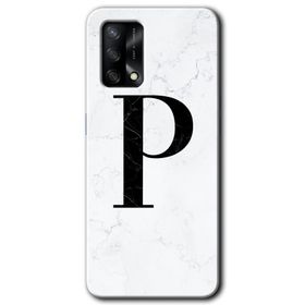 Oppo A74 Beyaz Mermer Desenli P Harfi Baskılı Uyumlu Silikon Kılıf