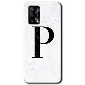 Oppo A74 Beyaz Mermer Desenli P Harfi Baskılı Uyumlu Silikon Kılıf